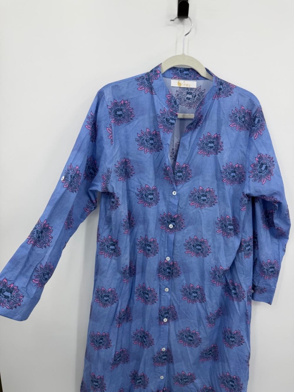 BINDU gaby tunic shirt dress in periwinkle blue pink sz S button front - Picture 3 of 12